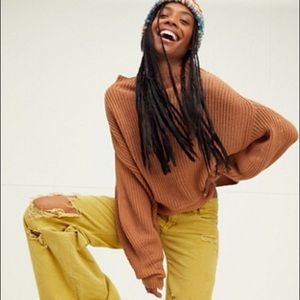 Free People Emmy Mock Neck Sweater in Camel